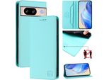 Custodia In Pelle Per Google Pixel 8, Flip Case Con Slot Per Carte, Portafoglio E Supporto Turchese