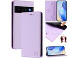 Custodia In Pelle Per Google Pixel 6 Pro, Flip Case Con Slot Per Carte, Portafoglio E Supporto Viola
