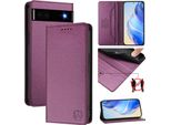 Custodia In Pelle Per Google Pixel 6A, Flip Case Con Slot Per Carte, Portafoglio E Supporto Viola