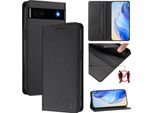 Custodia In Pelle Per Google Pixel 6A, Custodia Flip Con Slot Per Carte, Portafoglio E Supporto Nero