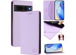 Custodia In Pelle Per Google Pixel 7 Pro, Flip Case Con Slot Per Carte, Portafoglio E Supporto Viola