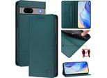 Custodia In Pelle Per Google Pixel 7A, Flip Case Con Slot Per Carte, Portafoglio E Supporto Verde Scuro