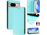 Custodia In Pelle Per Google Pixel 8A, Flip Case Con Slot Per Carte, Portafoglio E Supporto Turchese