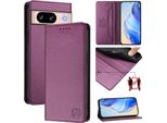 Custodia In Pelle Per Google Pixel 8, Flip Case Con Slot Per Carte, Portafoglio E Supporto Viola