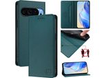 Custodia In Pelle Per Google Pixel 10 Pro Xl, Flip Case Con Slot Per Carte, Portafoglio E Supporto Verde Scuro