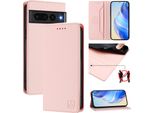 Custodia In Pelle Per Google Pixel 7 Pro, Flip Case Con Slot Per Carte, Portafoglio E Supporto Rosa
