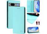 Custodia In Pelle Per Google Pixel 7A, Flip Case Con Slot Per Carte, Portafoglio E Supporto Turchese