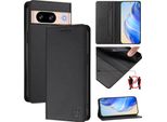 Custodia In Pelle Per Google Pixel 8, Flip Case Con Slot Per Carte, Portafoglio E Supporto Nero