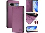 Custodia In Pelle Per Google Pixel 7A, Flip Case Con Slot Per Carte, Portafoglio E Supporto Viola