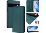 Custodia In Pelle Per Google Pixel 6 Pro, Flip Case Con Slot Per Carte, Portafoglio E Supporto Verde Scuro