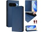 Custodia In Pelle Per Google Pixel 9 / Pixel 9 Pro, Flip Case Con Slot Per Carte, Portafoglio E Supporto Blu