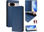 Custodia In Pelle Per Google Pixel 8, Flip Case Con Slot Per Carte, Portafoglio E Supporto Blu
