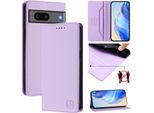 Custodia In Pelle Per Google Pixel 7, Flip Case Con Slot Per Carte, Portafoglio E Supporto Viola