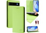 Custodia In Pelle Per Google Pixel 6A, Flip Case Con Slot Per Carte, Portafoglio E Supporto Verde