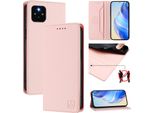 Custodia In Pelle Per Google Pixel 5, Flip Case Con Slot Per Carte, Portafoglio E Supporto Rosa