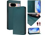 Custodia In Pelle Per Google Pixel 8A, Flip Case Con Slot Per Carte, Portafoglio E Supporto Verde Scuro