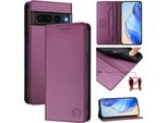 Custodia In Pelle Per Google Pixel 7 Pro, Flip Case Con Slot Per Carte, Portafoglio E Supporto Viola