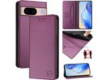 Custodia In Pelle Per Google Pixel 8A, Flip Case Con Slot Per Carte, Portafoglio E Supporto Viola