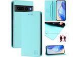 Custodia In Pelle Per Google Pixel 7 Pro, Flip Case Con Slot Per Carte, Portafoglio E Supporto Turchese