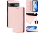 Custodia In Pelle Per Google Pixel 7, Flip Case Con Slot Per Carte, Portafoglio E Supporto Rosa