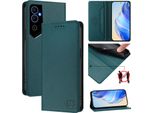 Custodia In Pelle Per Tecno Pova Neo 2, Flip Case Con Slot Per Carte, Portafoglio E Supporto Verde Scuro