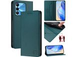 Custodia In Pelle Per Tecno Spark Go 2022/Spark 8C/Spark 9, Custodia Flip Con Slot Per Carte, Portafoglio E Supporto Verde Scuro