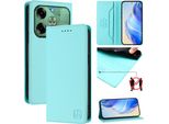 Custodia In Pelle Per Tecno Pova 6 4G, Flip Case Con Slot Per Carte, Portafoglio E Supporto Turchese