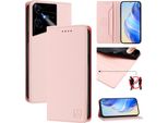 Custodia In Pelle Per Tecno Pova Neo 3, Flip Case Con Slot Per Carte, Portafoglio E Supporto Rosa