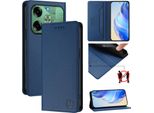 Custodia In Pelle Per Tecno Pova 6 4G, Flip Case Con Slot Per Carte, Portafoglio E Supporto Blu