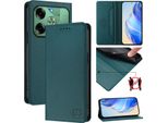 Custodia In Pelle Per Tecno Pova 6 4G, Flip Case Con Slot Per Carte, Portafoglio E Supporto Verde Scuro