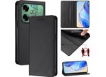 Custodia In Pelle Per Tecno Pova 6 4G, Flip Case Con Slot Per Carte, Portafoglio E Supporto Nero
