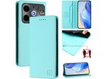 Custodia In Pelle Per Tecno Pova 6 Neo, Flip Case Con Slot Per Carte, Portafoglio E Supporto Turchese