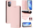 Custodia In Pelle Per Nokia G21/Nokia G11, Flip Case Con Slot Per Carte, Portafoglio E Supporto Rosa