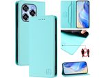 Custodia In Pelle Per Oukitel C50, Flip Case Con Slot Per Carte, Portafoglio E Supporto Turchese