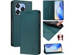 Custodia In Pelle Per Oukitel C50, Flip Case Con Slot Per Carte, Portafoglio E Supporto Verde Scuro