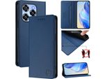 Custodia In Pelle Per Oukitel C50, Flip Case Con Slot Per Carte, Portafoglio E Supporto Blu