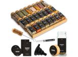 Set Di 2 Organizzatori Per Cassetti In Bambù A 3 Livelli Con 24 Barattoli Per Spezie Con Coperchi In Bambù, Set Di Organizzatori Da Cucina Con 280 Etichette Per Spezie, Pennello E Imbuto - Deco Haus
