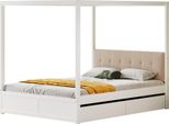 Abrihome Letto A Baldacchino 140X200 Cm Letto Matrimoniale Con 2 Cassetti E Schienale Morbido, Letto In Legno Bianco