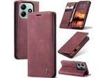 Custodia Per Xiaomi Redmi Note 14 5G, Retro Custodia In Finto Cuoio Con Funzione Stand Rosso