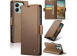Custodia Per Xiaomi Redmi Note 14 5G, Carta Di Blocco Rfid, Custodia Avanzata In Pelle Flip Con Funzione Stand Brown