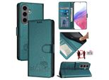 Custodia In Pelle Per Samsung Galaxy S25+, Dolce Gatto Custodia Flip Con Funzione Stand E Portafoglio Verde