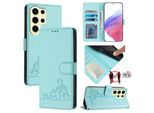 Custodia In Pelle Per Samsung Galaxy S25 Ultra, Dolce Gatto Custodia Flip Con Funzione Stand E Portafoglio Verde Chiaro
