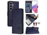 Custodia In Pelle Per Samsung Galaxy S25+, Dolce Gatto Custodia Flip Con Funzione Stand E Portafoglio Blu