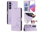 Custodia In Pelle Per Samsung Galaxy S25, Dolce Gatto Custodia Flip Con Funzione Stand E Portafoglio Viola