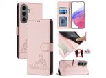 Custodia In Pelle Per Samsung Galaxy S25+, Dolce Gatto Custodia Flip Con Funzione Stand E Portafoglio Rosa