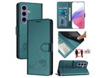 Custodia In Pelle Per Samsung Galaxy S25, Dolce Gatto Custodia Flip Con Funzione Stand E Portafoglio Verde