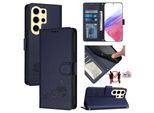 Custodia In Pelle Per Samsung Galaxy S25 Ultra, Dolce Gatto Custodia Flip Con Funzione Stand E Portafoglio Blu