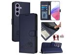 Custodia In Pelle Per Samsung Galaxy S25, Dolce Gatto Custodia Flip Con Funzione Stand E Portafoglio Blu
