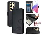 Custodia In Pelle Per Samsung Galaxy S25 Ultra, Dolce Gatto Custodia Flip Con Funzione Stand E Portafoglio Nero