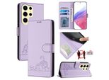 Custodia In Pelle Per Samsung Galaxy S25 Ultra, Dolce Gatto Custodia Flip Con Funzione Stand E Portafoglio Viola